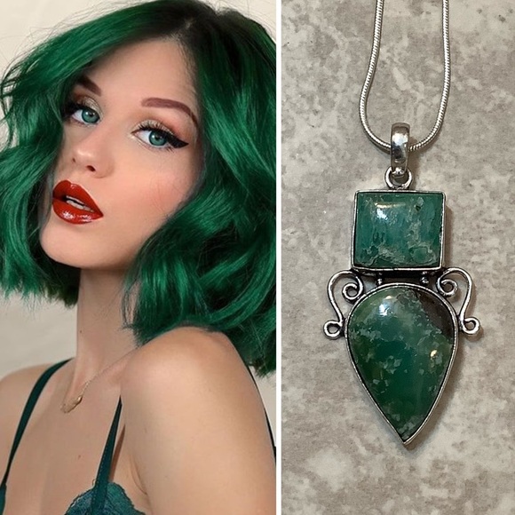 🌺 CHRYSOPRASE NECKLACE GEMSTONE FOREST GREEN CRYSTAL PENDANT CELTIC WITCH VIXEN - Picture 10 of 10